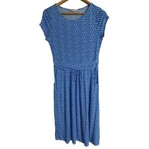 Boden midi dress women’s size 8L blue floral jersey pockets comfy bloomcore